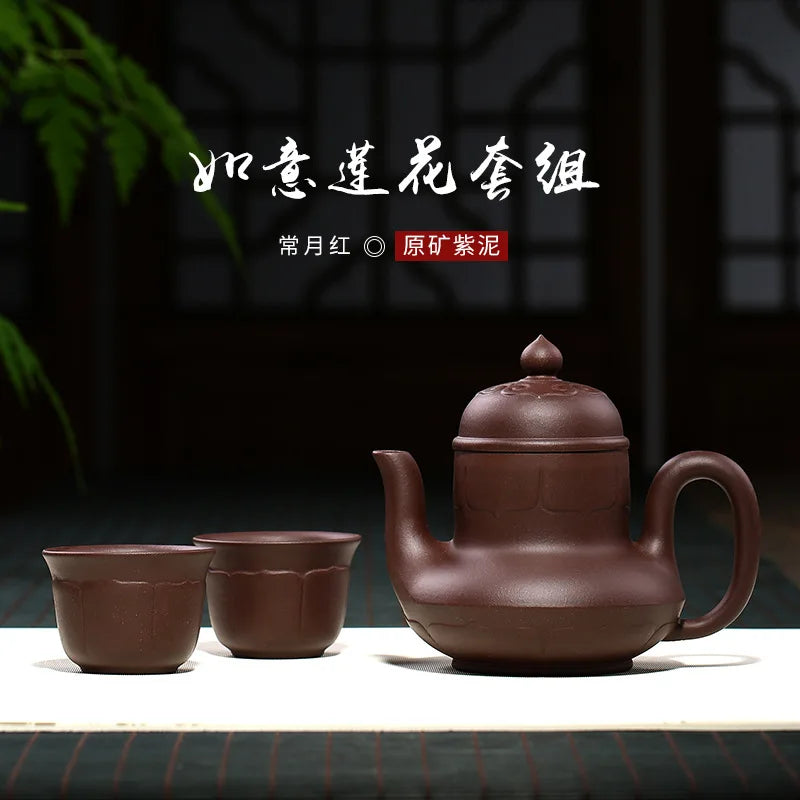 Rain Medium Sand Ruyi Lotus Tea Cozy Set Regular Moon Red Siting Purple Clay Pot Raw Ore Gift