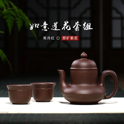 Rain Medium Sand Ruyi Lotus Tea Cozy Set Regular Moon Red Siting Purple Clay Pot Raw Ore Gift