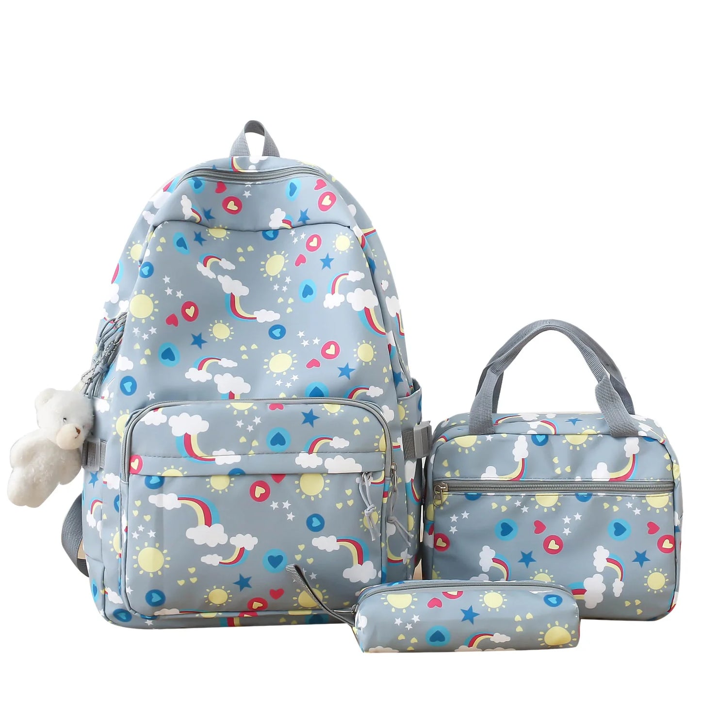 Rainbow printed canvas backpacks Cute children's 3-piece travel backpack set Primary and secondary school students School bag