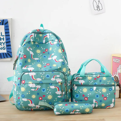 Rainbow printed canvas backpacks Cute children's 3-piece travel backpack set Primary and secondary school students School bag