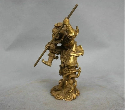 Rare China Myth Bronze Sun Wukong Monkey King Hold Stick Fight Statue