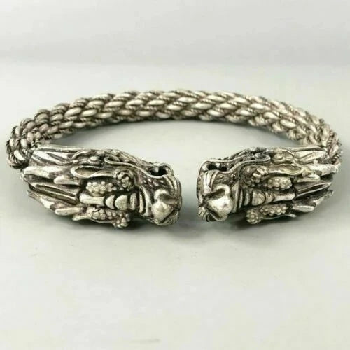 Rare Collectible Chinese Antique Tibet Silver Handwork Auspicious Dragon Bracele