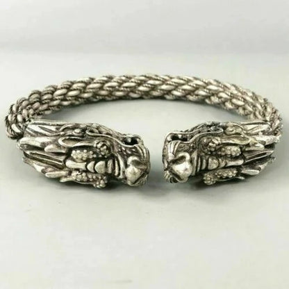 Rare Collectible Chinese Antique Tibet Silver Handwork Auspicious Dragon Bracele