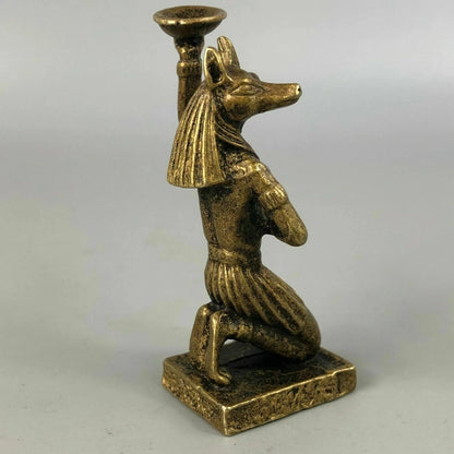Rare Collectible Chinese Old Antique Brass Handwork Wolf Head God Anubis Statue