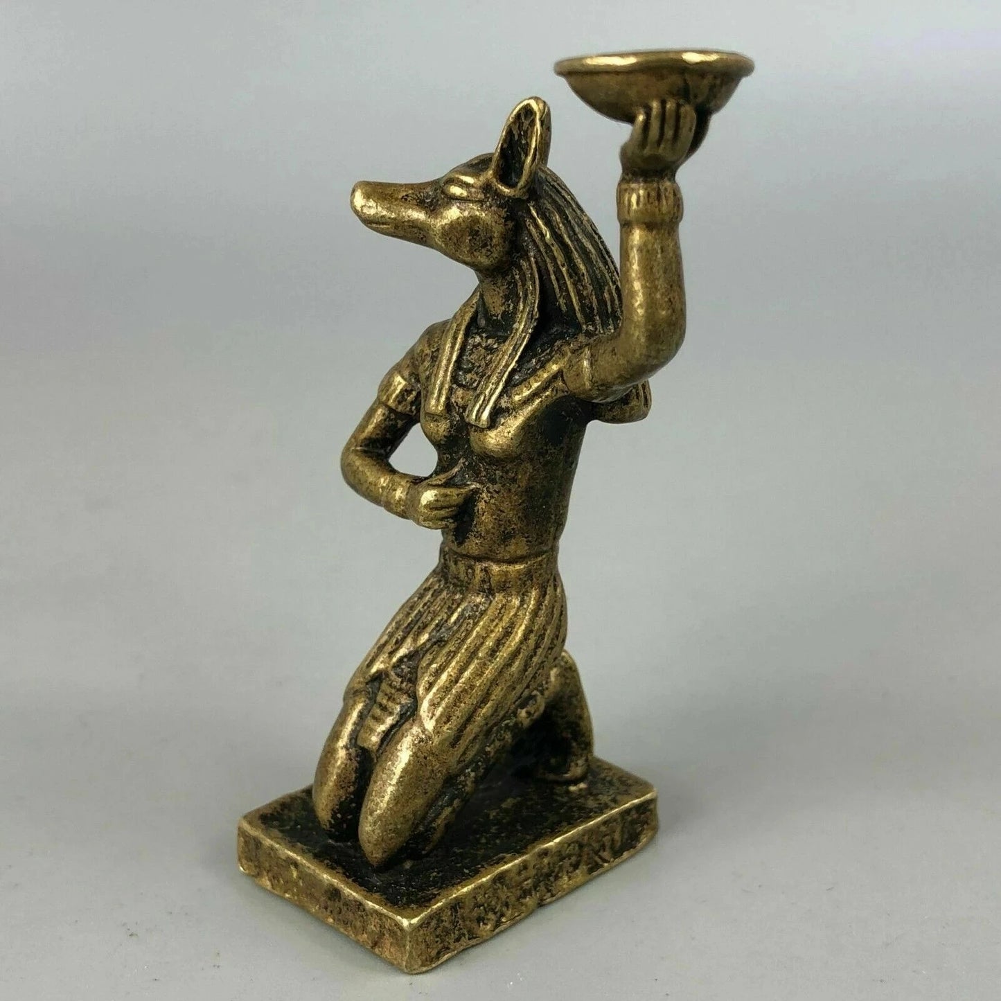 Rare Collectible Chinese Old Antique Brass Handwork Wolf Head God Anubis Statue