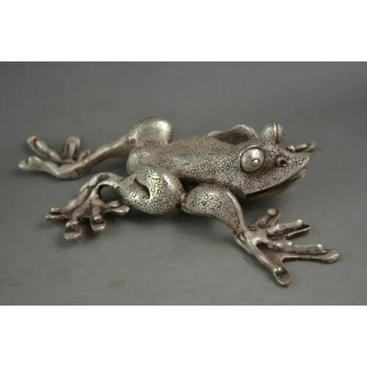 Rare Old Decorated Handwork Tibet Silver Carving A Naughty Frog Elegant Statue