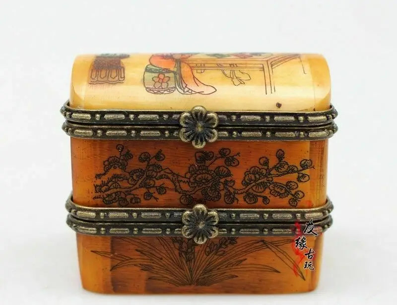 Rare Small Unique Vintage Antique Camel Bone Plum Trinket Jewelry Box