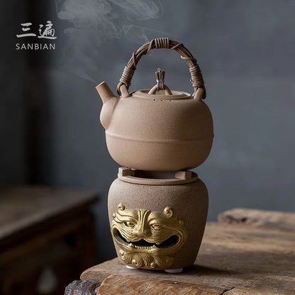 Rattan Cooking Loop-Handled Teapot Outdoor Outdoor Ceramics Alcohol Stove Charcoal Stove Tea Cooker Warm Tea Stove Base Set