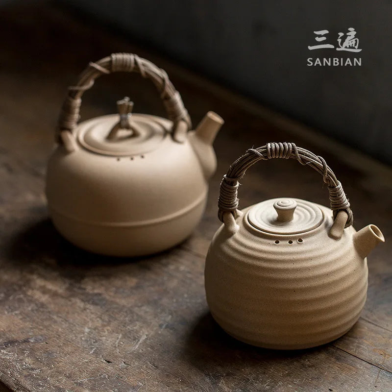 Rattan Cooking Loop-Handled Teapot Outdoor Outdoor Ceramics Alcohol Stove Charcoal Stove Tea Cooker Warm Tea Stove Base Set