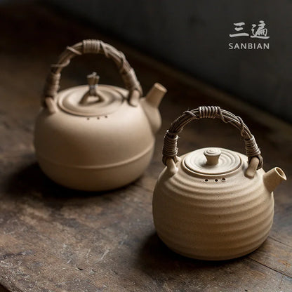 Rattan Cooking Loop-Handled Teapot Outdoor Outdoor Ceramics Alcohol Stove Charcoal Stove Tea Cooker Warm Tea Stove Base Set
