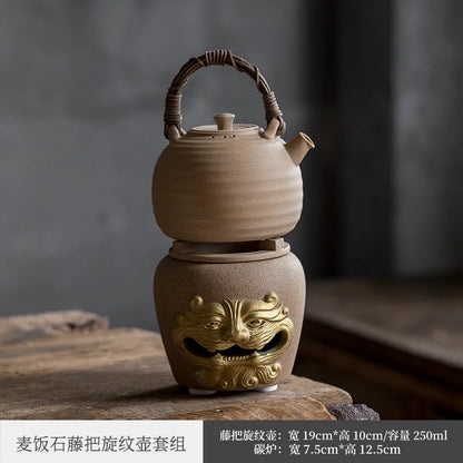 Rattan Cooking Loop-Handled Teapot Outdoor Outdoor Ceramics Alcohol Stove Charcoal Stove Tea Cooker Warm Tea Stove Base Set