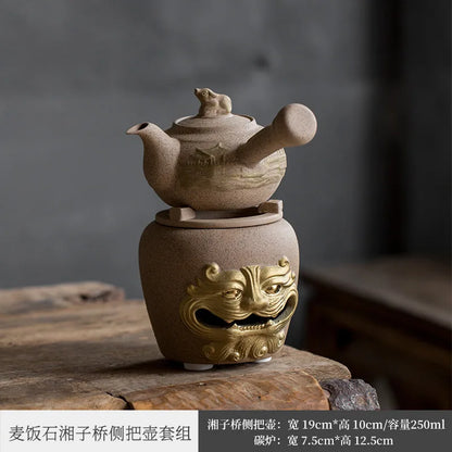 Rattan Cooking Loop-Handled Teapot Outdoor Outdoor Ceramics Alcohol Stove Charcoal Stove Tea Cooker Warm Tea Stove Base Set