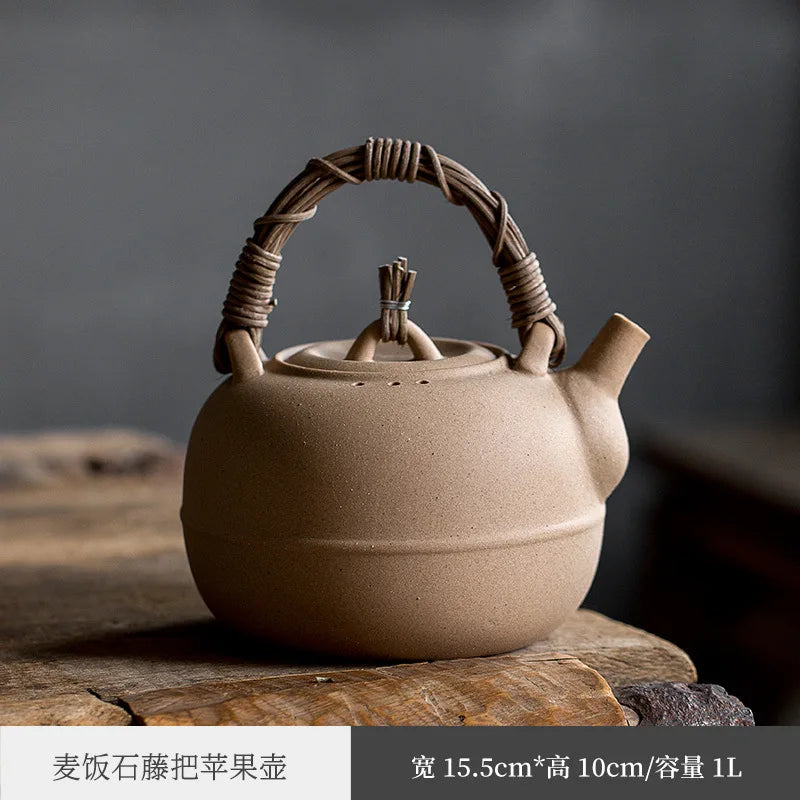 Rattan Cooking Loop-Handled Teapot Outdoor Outdoor Ceramics Alcohol Stove Charcoal Stove Tea Cooker Warm Tea Stove Base Set