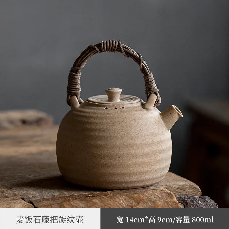 Rattan Cooking Loop-Handled Teapot Outdoor Outdoor Ceramics Alcohol Stove Charcoal Stove Tea Cooker Warm Tea Stove Base Set