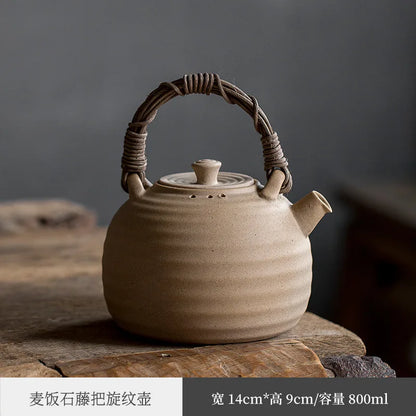 Rattan Cooking Loop-Handled Teapot Outdoor Outdoor Ceramics Alcohol Stove Charcoal Stove Tea Cooker Warm Tea Stove Base Set