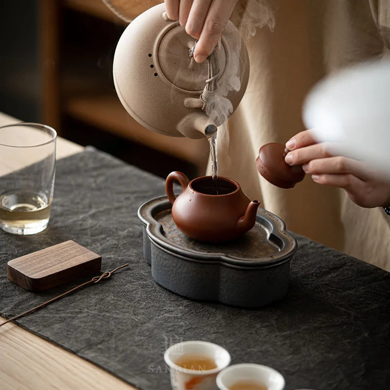 Rattan Cooking Loop-Handled Teapot Outdoor Outdoor Ceramics Alcohol Stove Charcoal Stove Tea Cooker Warm Tea Stove Base Set