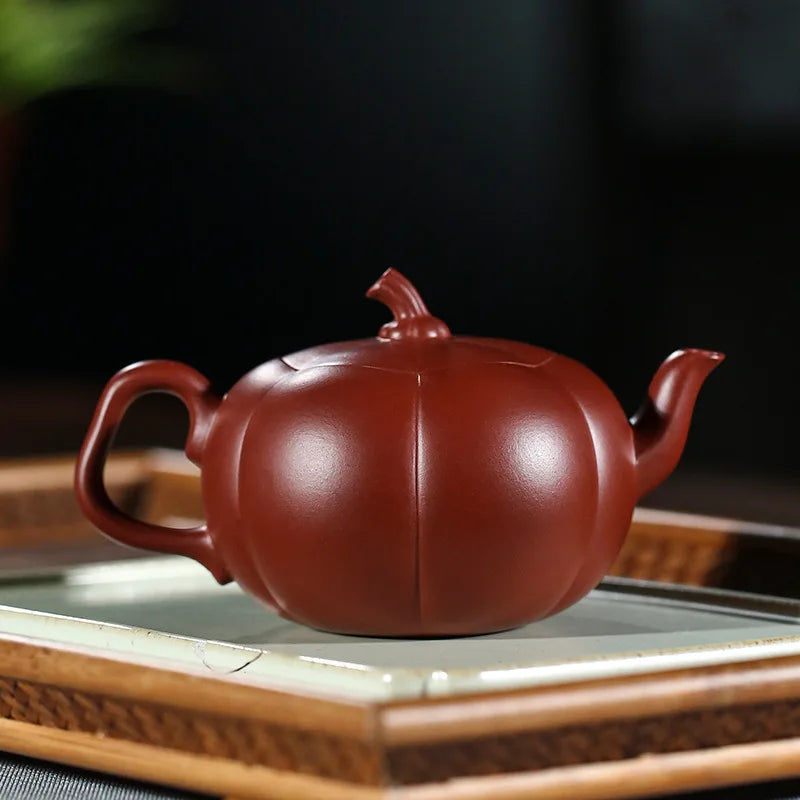 Raw Mine Dahongpao Pumpkin Teapot, Zisha Teapot, Yixing Handmade Pot, Kung-Fu Teaware, Purple Clay Drinkware for Puer Green