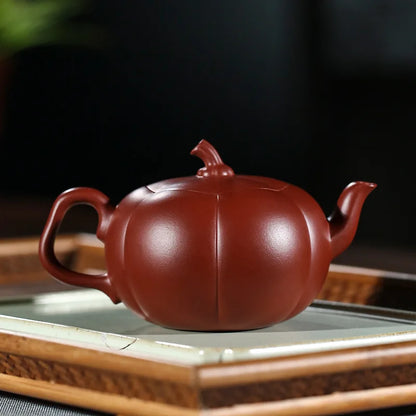 Raw Mine Dahongpao Pumpkin Teapot, Zisha Teapot, Yixing Handmade Pot, Kung-Fu Teaware, Purple Clay Drinkware for Puer Green