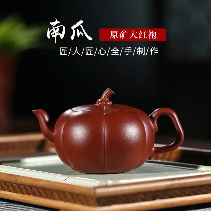 Raw Mine Dahongpao Pumpkin Teapot, Zisha Teapot, Yixing Handmade Pot, Kung-Fu Teaware, Purple Clay Drinkware for Puer Green