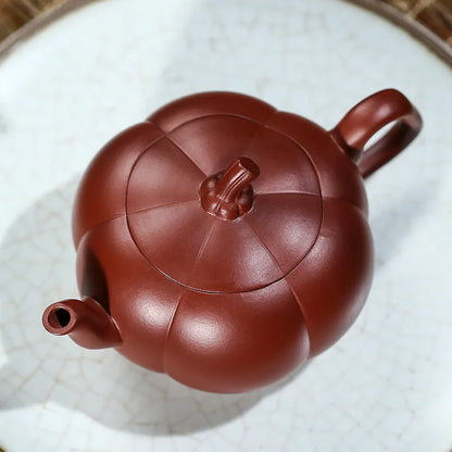 Raw Mine Dahongpao Pumpkin Teapot, Zisha Teapot, Yixing Handmade Pot, Kung-Fu Teaware, Purple Clay Drinkware for Puer Green