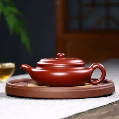 Raw Ore Purple Clay Teapot Carved Plum Blossom Flat Drum Handmade Authentic Wide Mouth Tea Pot Ceramic Portable Kettle