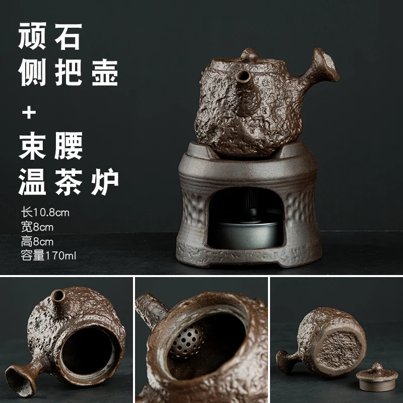 Raw Ore Stoneware Teapot Household Ceramic Beam Teapot Tea Stove Kung Fu Tea Ceremony Tea Maker Single Pot Warmer Teaware Dining