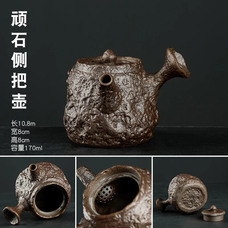 Raw Ore Stoneware Teapot Household Ceramic Beam Teapot Tea Stove Kung Fu Tea Ceremony Tea Maker Single Pot Warmer Teaware Dining