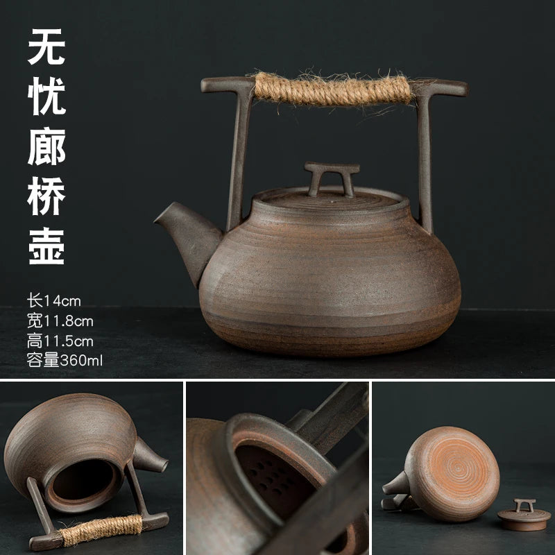 Raw Ore Stoneware Teapot Household Ceramic Beam Teapot Tea Stove Kung Fu Tea Ceremony Tea Maker Single Pot Warmer Teaware Dining