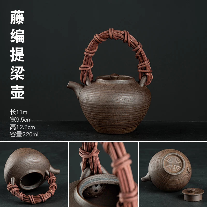 Raw Ore Stoneware Teapot Household Ceramic Beam Teapot Tea Stove Kung Fu Tea Ceremony Tea Maker Single Pot Warmer Teaware Dining