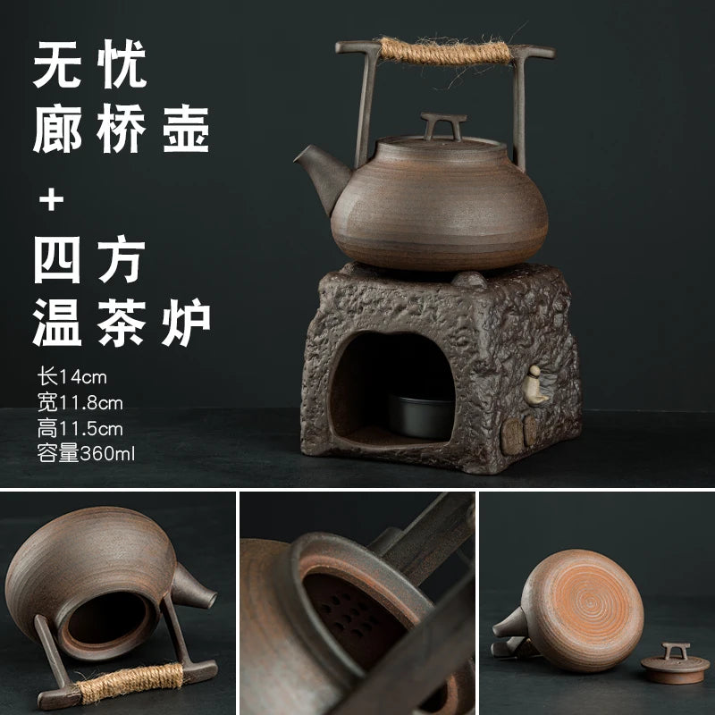 Raw Ore Stoneware Teapot Household Ceramic Beam Teapot Tea Stove Kung Fu Tea Ceremony Tea Maker Single Pot Warmer Teaware Dining