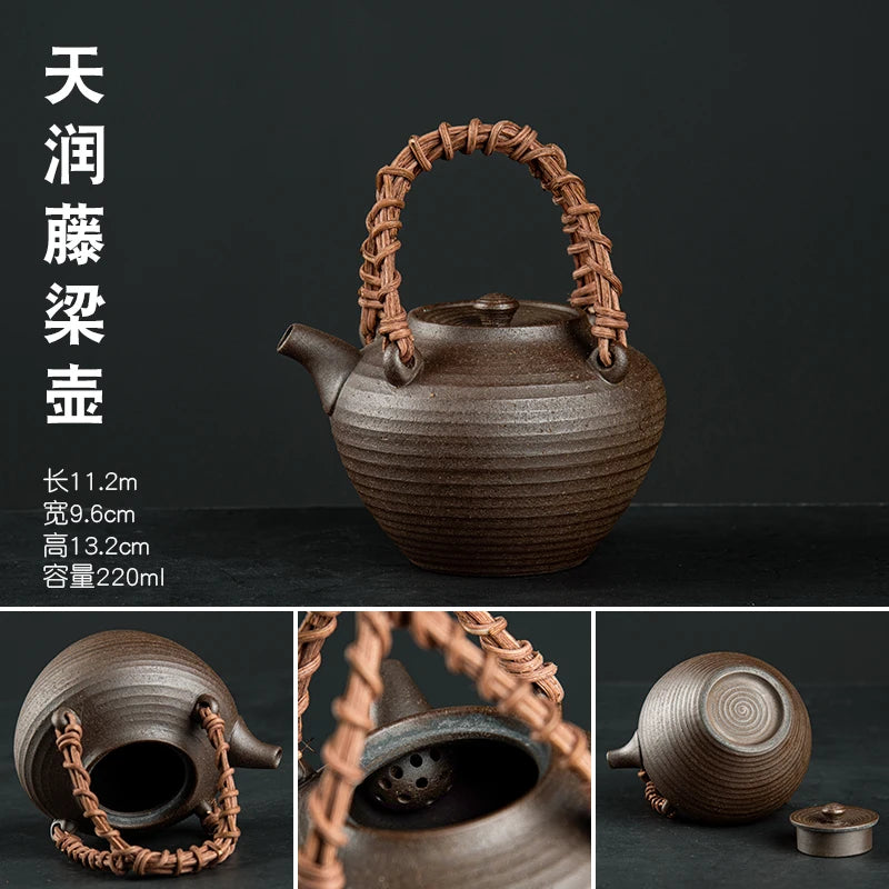 Raw Ore Stoneware Teapot Household Ceramic Beam Teapot Tea Stove Kung Fu Tea Ceremony Tea Maker Single Pot Warmer Teaware Dining