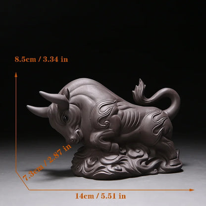Raw ore purple sand bull decorative statue Ceramic lucky animal ornaments Home living room, room, tea room Art statue