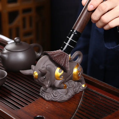 Raw ore purple sand bull decorative statue Ceramic lucky animal ornaments Home living room, room, tea room Art statue