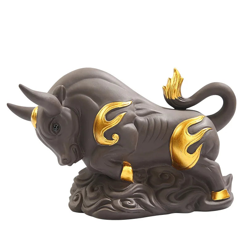 Raw ore purple sand bull decorative statue Ceramic lucky animal ornaments Home living room, room, tea room Art statue