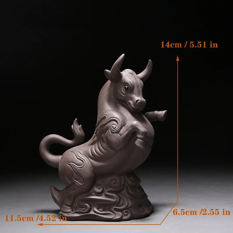 Raw ore purple sand bull decorative statue Ceramic lucky animal ornaments Home living room, room, tea room Art statue