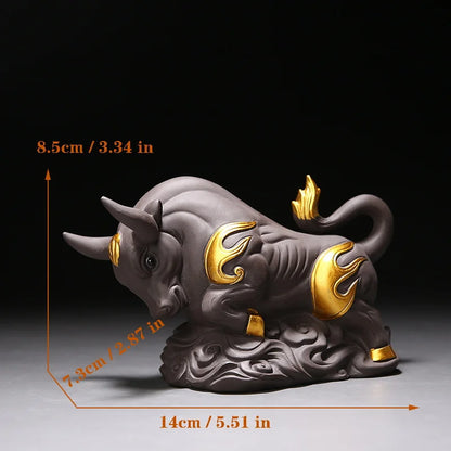 Raw ore purple sand bull decorative statue Ceramic lucky animal ornaments Home living room, room, tea room Art statue