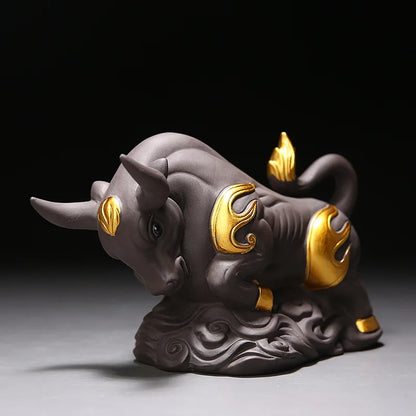 Raw ore purple sand bull decorative statue Ceramic lucky animal ornaments Home living room, room, tea room Art statue