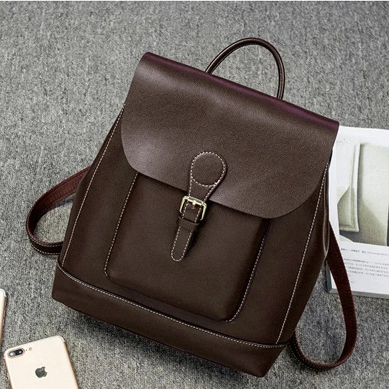 Real Cowhide Backpack Student School Daypack Single Shoulder Bags Fashion Travel Bag Knapsack Genuine Leather Women Rucksack