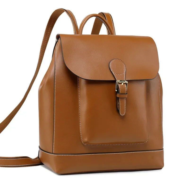 Real Cowhide Backpack Student School Daypack Single Shoulder Bags Fashion Travel Bag Knapsack Genuine Leather Women Rucksack