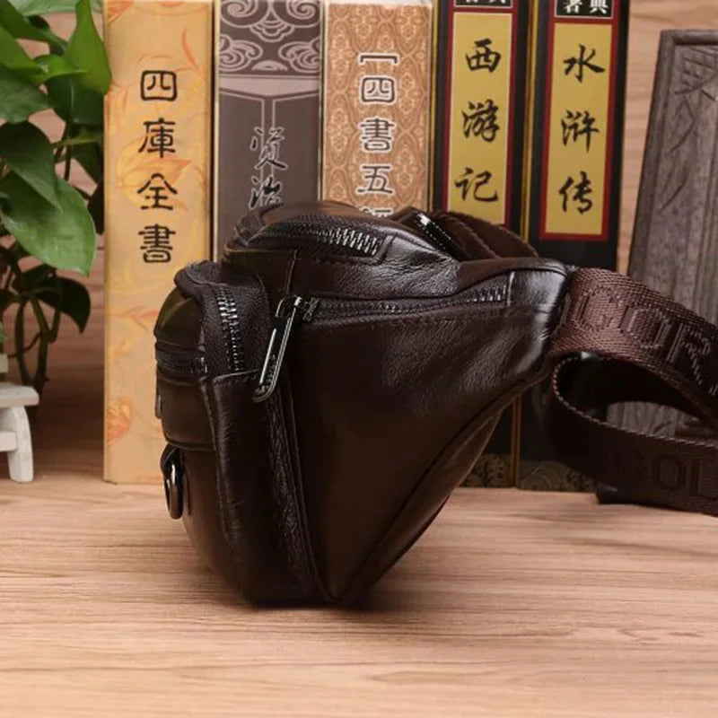 Real Cowhide Male Hip Fanny Pack Travel Shoulder Crossbody Bags Retro Men Genuine Leather Sling Chest Belt Waist Bag New
