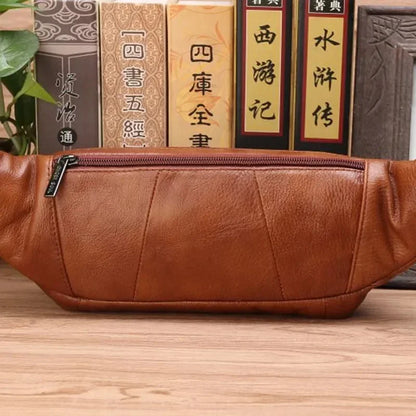 Real Cowhide Men Waist Bags Bum Sling Chest Pack Casual Pocket Shoulder Pouch Male Genuine Leather Loop Hip Belt Fanny Bag