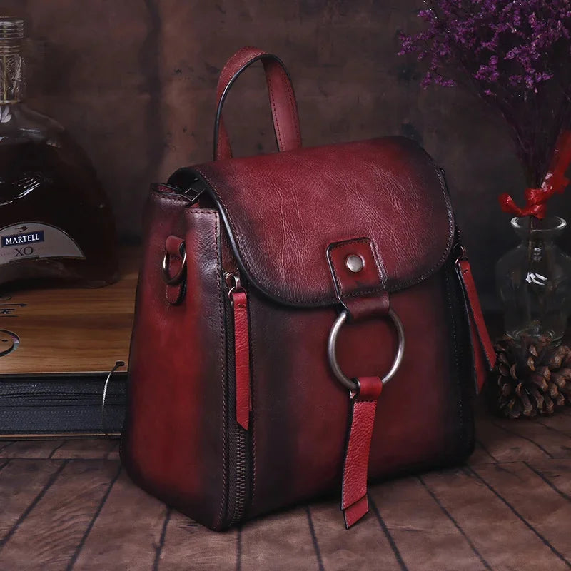 Real Cowhide Women Backpack Daypack Knapsack Girls Travel Bags Style Retro Design Female High Quality Genuine Leather Rucksack
