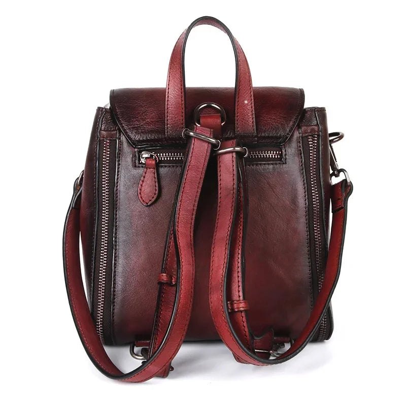 Real Cowhide Women Backpack Daypack Knapsack Girls Travel Bags Style Retro Design Female High Quality Genuine Leather Rucksack