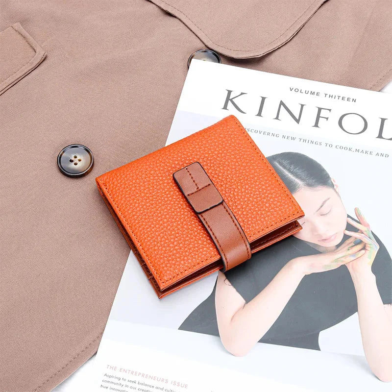 Real Leather Women Folding 2024 New Female Fashion Design Multi Card Zero Wallet Coin Purse