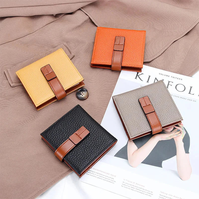Real Leather Women Folding 2024 New Female Fashion Design Multi Card Zero Wallet Coin Purse