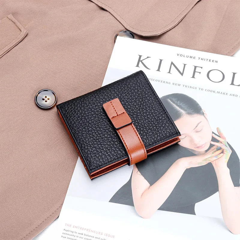 Real Leather Women Folding 2024 New Female Fashion Design Multi Card Zero Wallet Coin Purse
