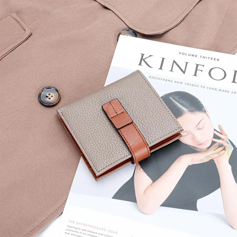 Real Leather Women Folding 2024 New Female Fashion Design Multi Card Zero Wallet Coin Purse
