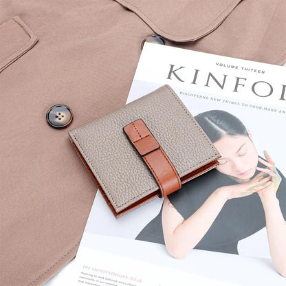 Real Leather Women Folding 2024 New Female Fashion Design Multi Card Zero Wallet Coin Purse