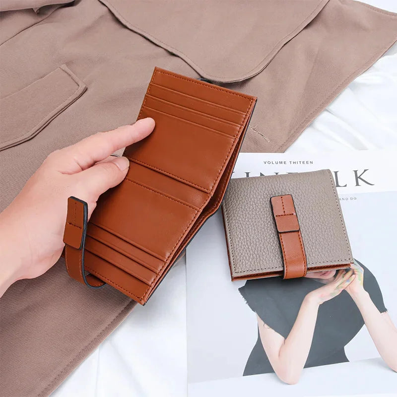 Real Leather Women Folding 2024 New Female Fashion Design Multi Card Zero Wallet Coin Purse