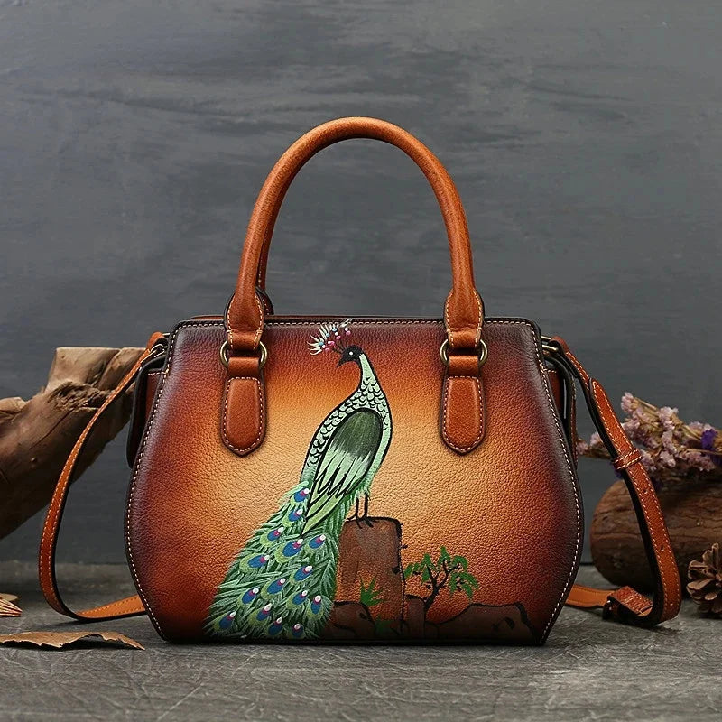 Real Women Shoulder For Ladies Retro Luxury Handmade Handbags 2024 New Leather Hand Painted Woman Crossbody Bags
